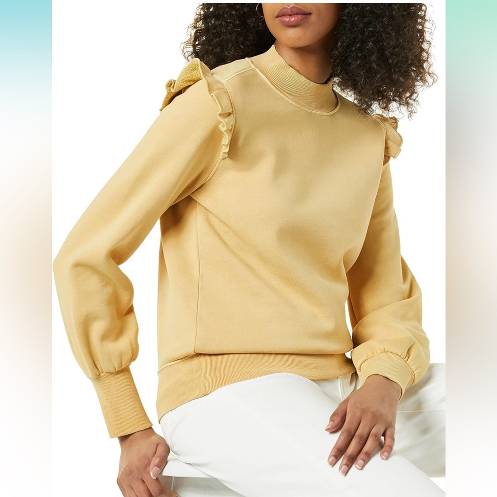 Goodthreads Women's Heritage Fleece Long-Sleeved Ruffle Shoulder Sweatshirt